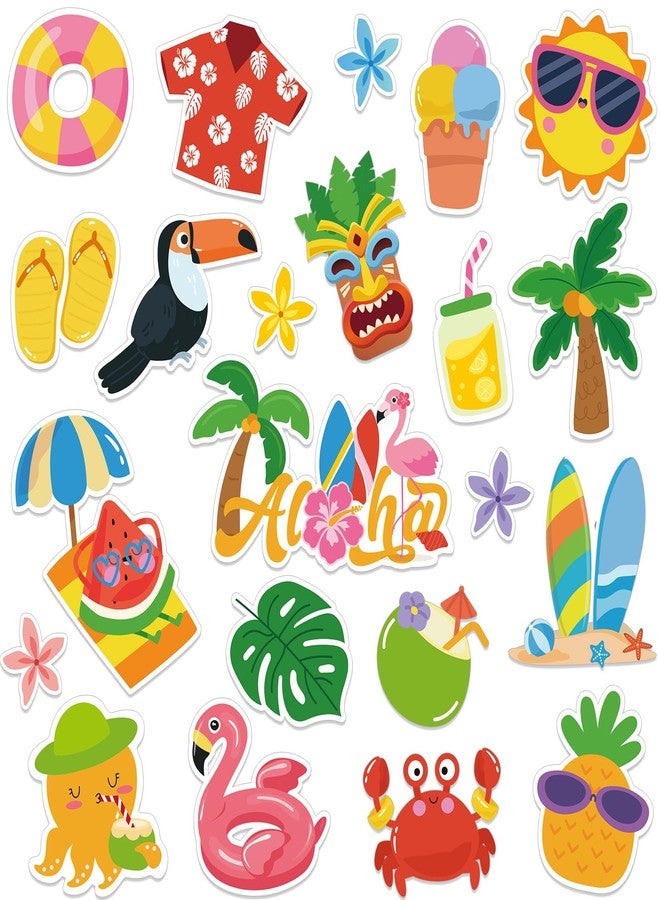 Gilprop 22 Pieces Hawaiian Thick Gel Clings Aloha Window Gels Decals Reusable Tropical Stickers Removable Tiki Flamingo Gel Clings for Windows Refrigerators Luau Party Decorations, 1 Sheet - Image 1